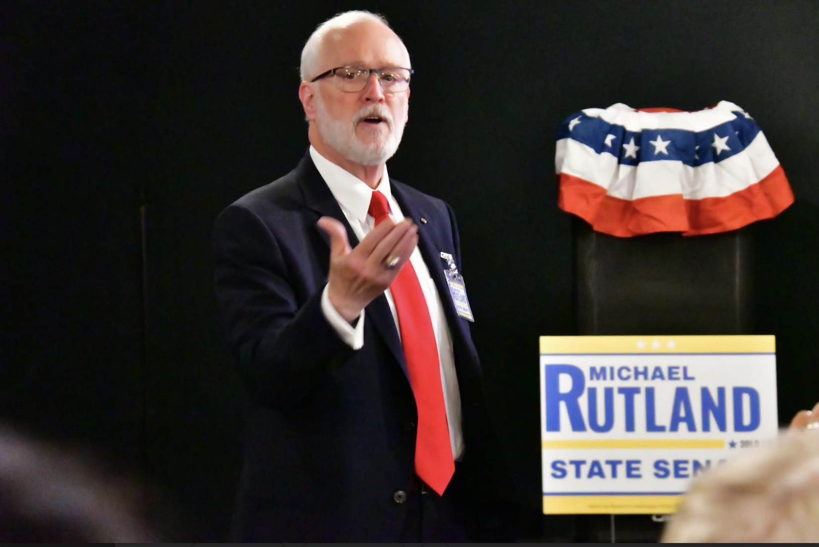 Michael Rutland speaking to supporters